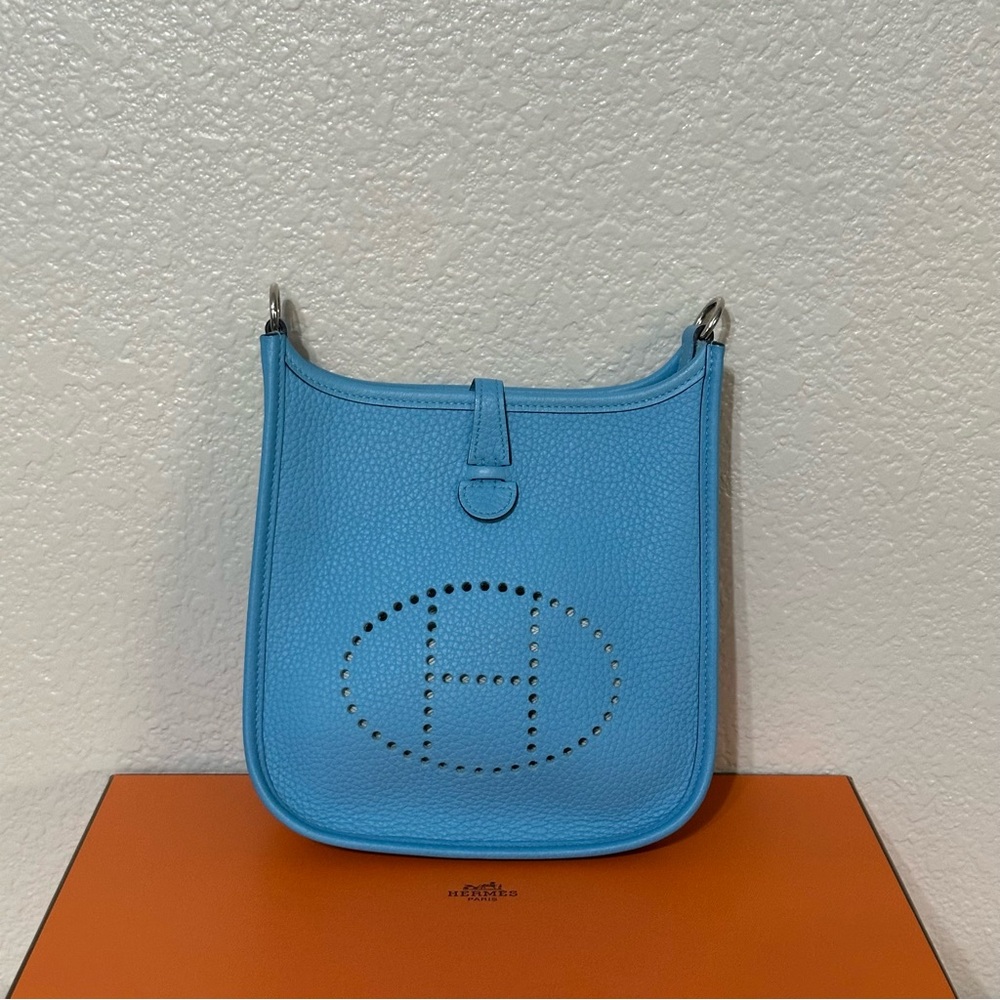 Hermes Evelyne 16 Mini TPM Clemence Palladium Hardware Bleu de Nord Stamp Z - Picture 4 of 13